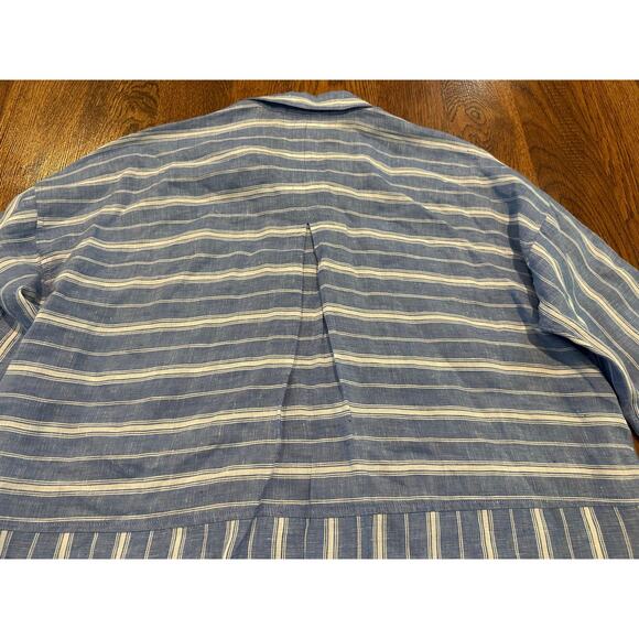 J. Jill Love Linen Oversized Blue & White Striped Shirt - Sz Medium Costal Vibes - Picture 6 of 11